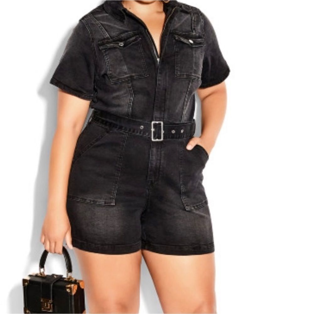 City Chic Black Wash Denim Romper size 12